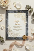 Elegant digital wedding invitation with floral botanical elements and gold accents