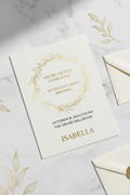 Elegant adult birthday invitation card with gold foil and botanical design
