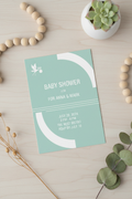 Modern minimalist digital baby shower invitation in soft pastel mint with geometric shapes