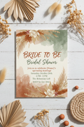 Boho chic digital bridal shower invitation with pampas grass and dried flowers in terracotta and sage green